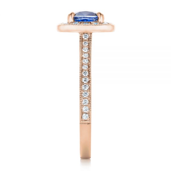 18k Rose Gold 18k Rose Gold Custom Blue Sapphire And Diamond Halo Engagement Ring - Side View - 102311