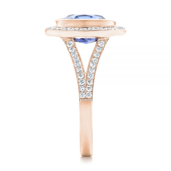 18k Rose Gold 18k Rose Gold Custom Blue Sapphire And Diamond Halo Engagement Ring - Side View -  102444
