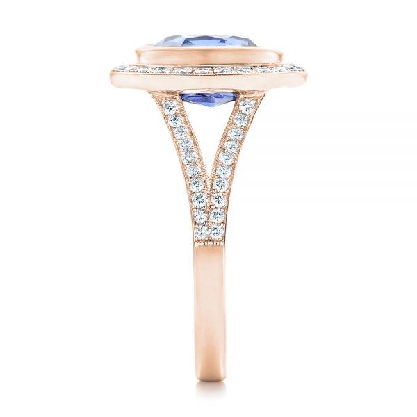 18k Rose Gold 18k Rose Gold Custom Blue Sapphire And Diamond Halo Engagement Ring - Side View - 102444