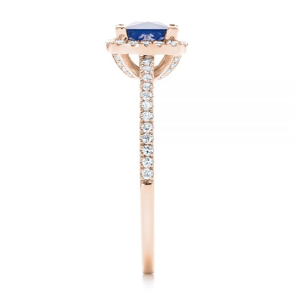 18k Rose Gold 18k Rose Gold Custom Blue Sapphire And Diamond Halo Engagement Ring - Side View -  102485