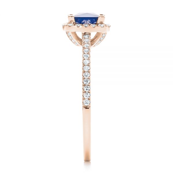 18k Rose Gold 18k Rose Gold Custom Blue Sapphire And Diamond Halo Engagement Ring - Side View - 102485