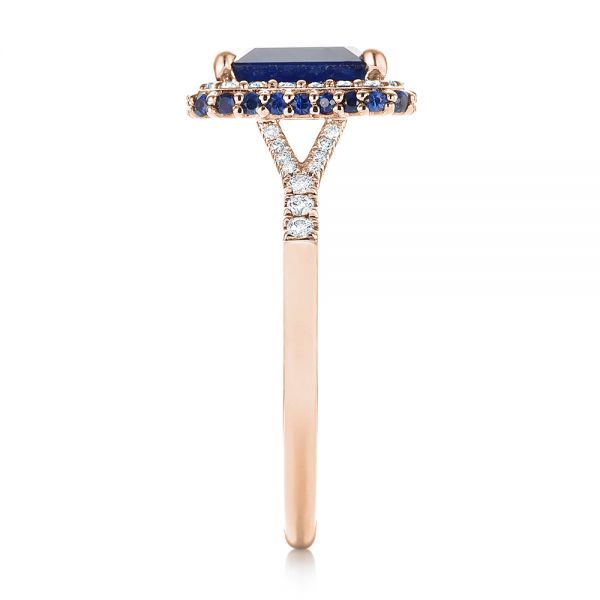 14k Rose Gold 14k Rose Gold Custom Blue Sapphire And Diamond Halo Engagement Ring - Side View - 103457