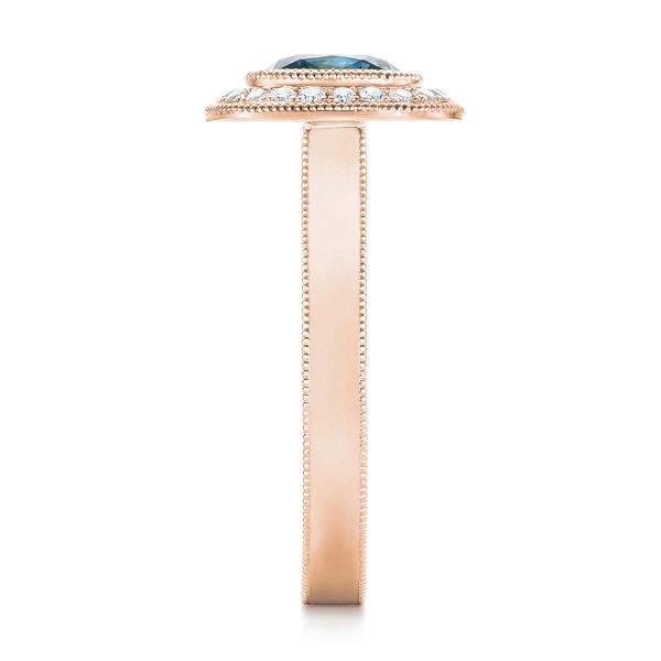 18k Rose Gold 18k Rose Gold Custom Blue Sapphire And Diamond Halo Engagement Ring - Side View -  103467