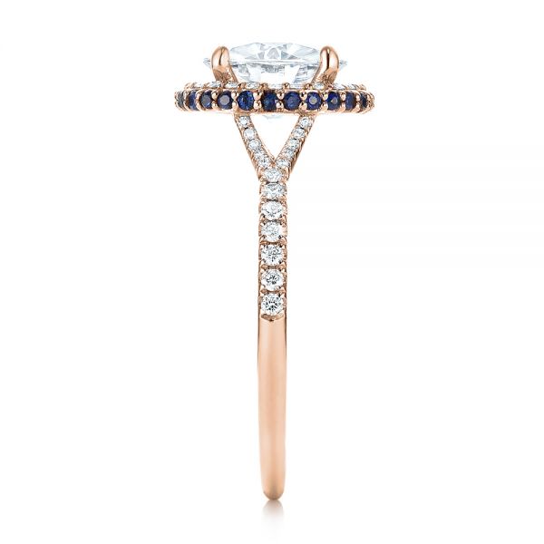 14k Rose Gold 14k Rose Gold Custom Blue Sapphire And Diamond Halo Engagement Ring - Side View - 103474