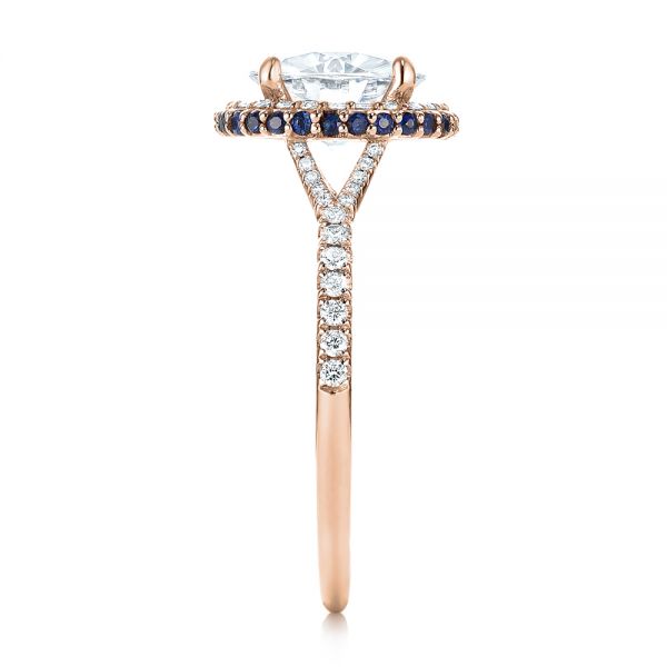 18k Rose Gold 18k Rose Gold Custom Blue Sapphire And Diamond Halo Engagement Ring - Side View -  103474