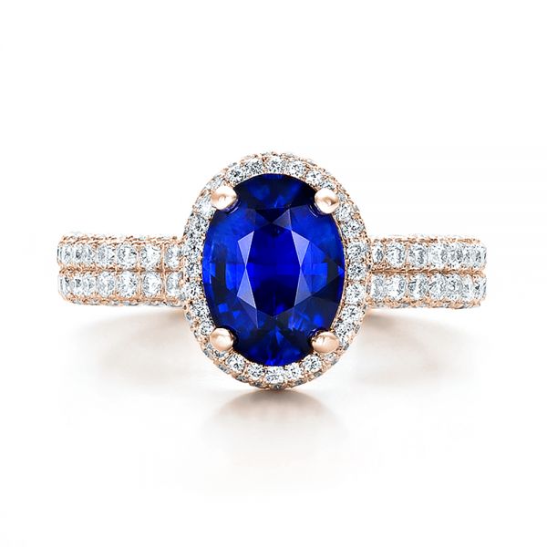 18k Rose Gold 18k Rose Gold Custom Blue Sapphire And Diamond Halo Engagement Ring - Top View -  100605