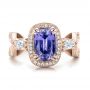 14k Rose Gold 14k Rose Gold Custom Blue Sapphire And Diamond Halo Engagement Ring - Top View -  100783 - Thumbnail