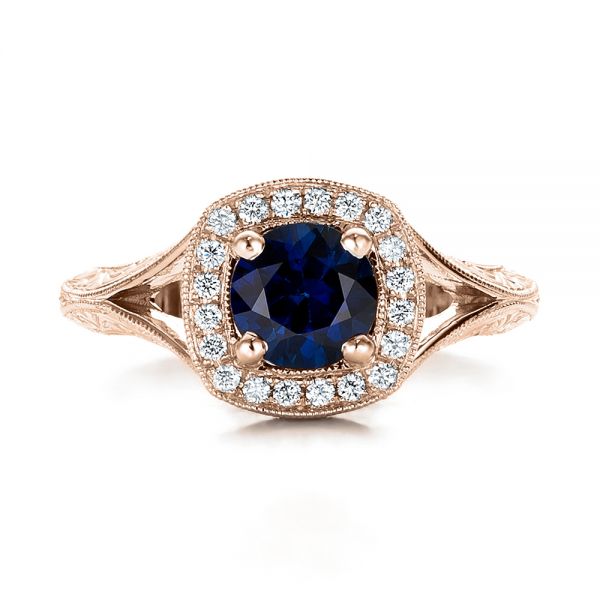 14k Rose Gold 14k Rose Gold Custom Blue Sapphire And Diamond Halo Engagement Ring - Top View -  102153