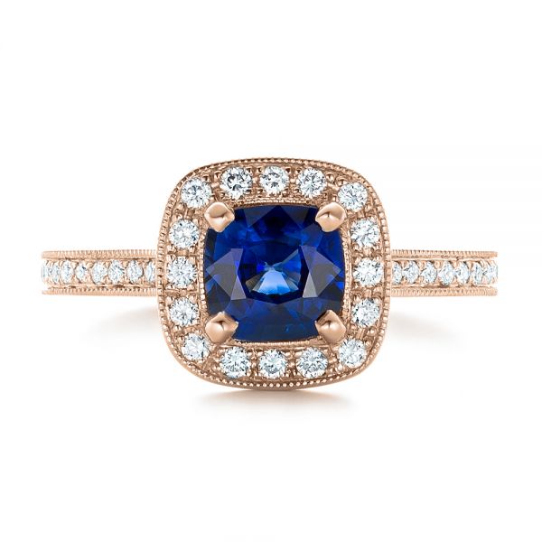 18k Rose Gold 18k Rose Gold Custom Blue Sapphire And Diamond Halo Engagement Ring - Top View -  102311