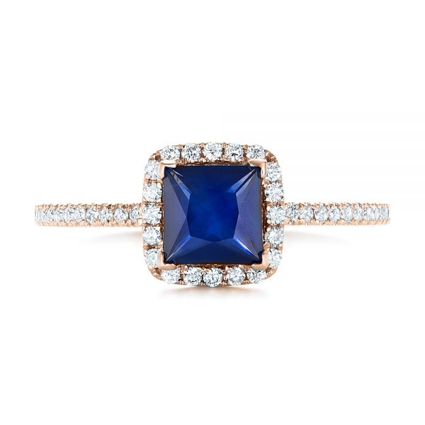18k Rose Gold 18k Rose Gold Custom Blue Sapphire And Diamond Halo Engagement Ring - Top View -  102485