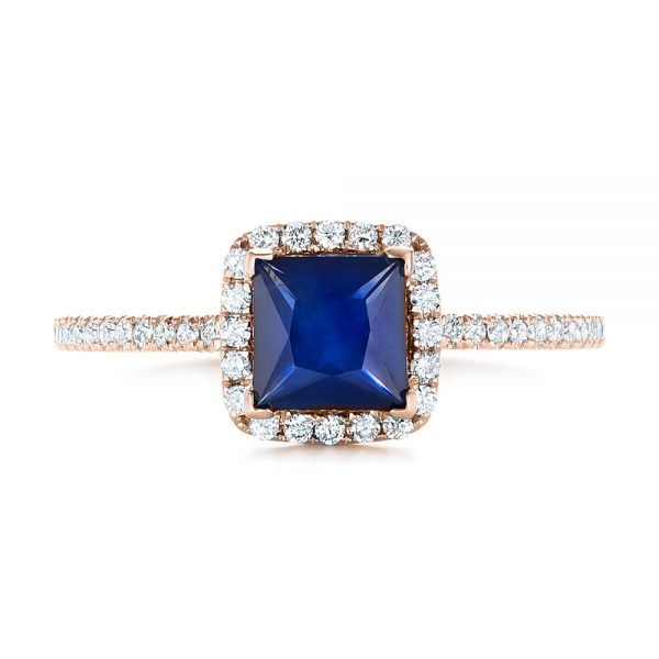 18k Rose Gold 18k Rose Gold Custom Blue Sapphire And Diamond Halo Engagement Ring - Top View - 102485