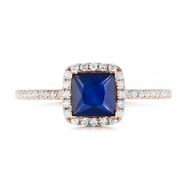 14k Rose Gold 14k Rose Gold Custom Blue Sapphire And Diamond Halo Engagement Ring - Top View -  102485