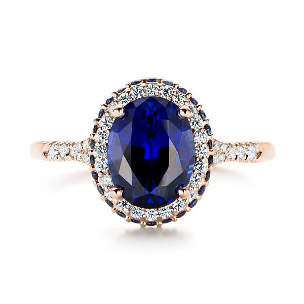 14k Rose Gold 14k Rose Gold Custom Blue Sapphire And Diamond Halo Engagement Ring - Top View -  103041