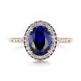 14k Rose Gold 14k Rose Gold Custom Blue Sapphire And Diamond Halo Engagement Ring - Top View -  103041 - Thumbnail