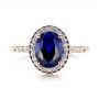 18k Rose Gold 18k Rose Gold Custom Blue Sapphire And Diamond Halo Engagement Ring - Top View -  103041 - Thumbnail
