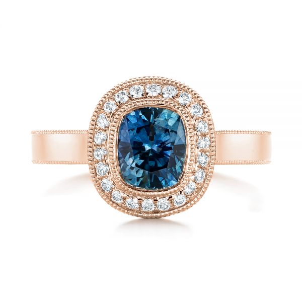 14k Rose Gold 14k Rose Gold Custom Blue Sapphire And Diamond Halo Engagement Ring - Top View - 103467