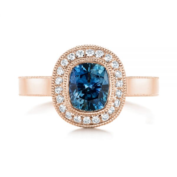 14k Rose Gold 14k Rose Gold Custom Blue Sapphire And Diamond Halo Engagement Ring - Top View -  103467