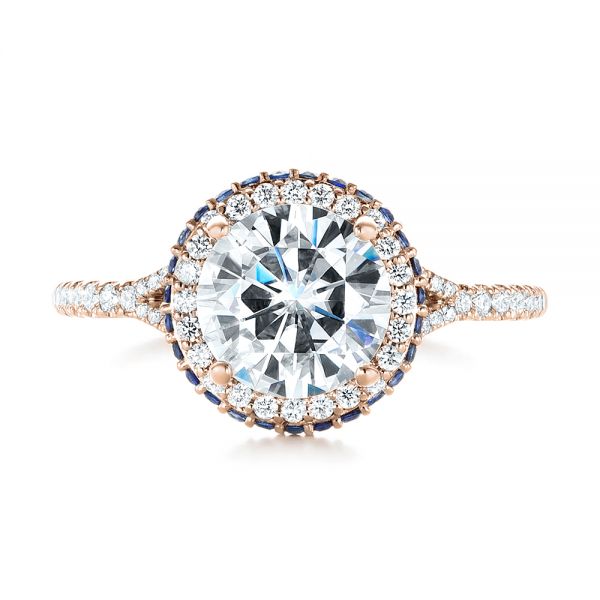 14k Rose Gold 14k Rose Gold Custom Blue Sapphire And Diamond Halo Engagement Ring - Top View - 103474