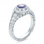 14k White Gold Custom Blue Sapphire And Diamond Halo Engagement Ring - Three-Quarter View -  100268 - Thumbnail