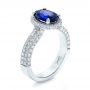 14k White Gold 14k White Gold Custom Blue Sapphire And Diamond Halo Engagement Ring - Three-Quarter View -  100605 - Thumbnail