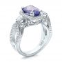 14k White Gold 14k White Gold Custom Blue Sapphire And Diamond Halo Engagement Ring - Three-Quarter View -  100783 - Thumbnail