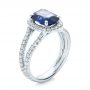 14k White Gold 14k White Gold Custom Blue Sapphire And Diamond Halo Engagement Ring - Three-Quarter View -  102018 - Thumbnail