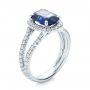 18k White Gold 18k White Gold Custom Blue Sapphire And Diamond Halo Engagement Ring - Three-Quarter View -  102018 - Thumbnail