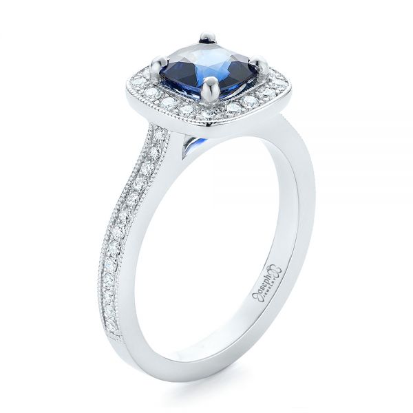 Custom Blue Sapphire and Diamond Halo Engagement Ring - reference design