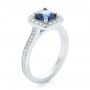  Platinum Custom Blue Sapphire And Diamond Halo Engagement Ring - Three-Quarter View -  102311 - Thumbnail