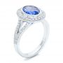 14k White Gold 14k White Gold Custom Blue Sapphire And Diamond Halo Engagement Ring - Three-Quarter View -  102444 - Thumbnail