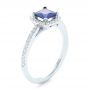 14k White Gold Custom Blue Sapphire And Diamond Halo Engagement Ring - Three-Quarter View -  102485 - Thumbnail