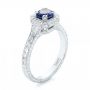  Platinum Custom Blue Sapphire And Diamond Halo Engagement Ring - Three-Quarter View -  103006 - Thumbnail