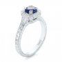 18k White Gold 18k White Gold Custom Blue Sapphire And Diamond Halo Engagement Ring - Three-Quarter View -  103006 - Thumbnail