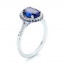 Platinum Platinum Custom Blue Sapphire And Diamond Halo Engagement Ring - Three-Quarter View -  103041 - Thumbnail