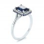 14k White Gold Custom Blue Sapphire And Diamond Halo Engagement Ring - Three-Quarter View -  103457 - Thumbnail