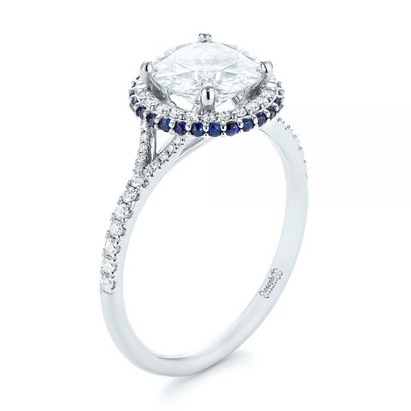 Custom Blue Sapphire And Diamond Halo Engagement Ring #103474 - Seattle ...