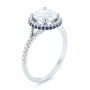 14k White Gold Custom Blue Sapphire And Diamond Halo Engagement Ring - Three-Quarter View -  103474 - Thumbnail