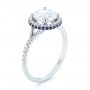  Platinum Platinum Custom Blue Sapphire And Diamond Halo Engagement Ring - Three-Quarter View -  103474 - Thumbnail