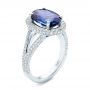 18k White Gold Custom Blue Sapphire And Diamond Halo Engagement Ring - Three-Quarter View -  103601 - Thumbnail