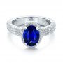 14k White Gold 14k White Gold Custom Blue Sapphire And Diamond Halo Engagement Ring - Flat View -  100605 - Thumbnail