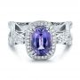  Platinum Platinum Custom Blue Sapphire And Diamond Halo Engagement Ring - Flat View -  100783 - Thumbnail