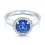  Platinum Custom Blue Sapphire And Diamond Halo Engagement Ring - Flat View -  102028 - Thumbnail