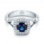  Platinum Platinum Custom Blue Sapphire And Diamond Halo Engagement Ring - Flat View -  102153 - Thumbnail