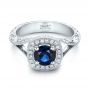 14k White Gold Custom Blue Sapphire And Diamond Halo Engagement Ring - Flat View -  102153 - Thumbnail