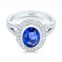 18k White Gold Custom Blue Sapphire And Diamond Halo Engagement Ring - Flat View -  102444 - Thumbnail