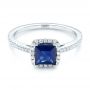  Platinum Platinum Custom Blue Sapphire And Diamond Halo Engagement Ring - Flat View -  102485 - Thumbnail