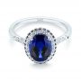 18k White Gold 18k White Gold Custom Blue Sapphire And Diamond Halo Engagement Ring - Flat View -  103041 - Thumbnail