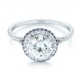 14k White Gold Custom Blue Sapphire And Diamond Halo Engagement Ring - Flat View -  103474 - Thumbnail