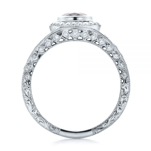  Platinum Platinum Custom Blue Sapphire And Diamond Halo Engagement Ring - Front View -  100268