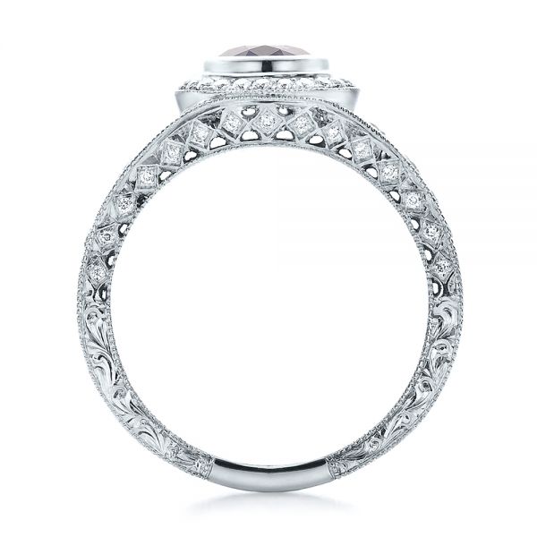 14k White Gold Custom Blue Sapphire And Diamond Halo Engagement Ring - Front View - 100268